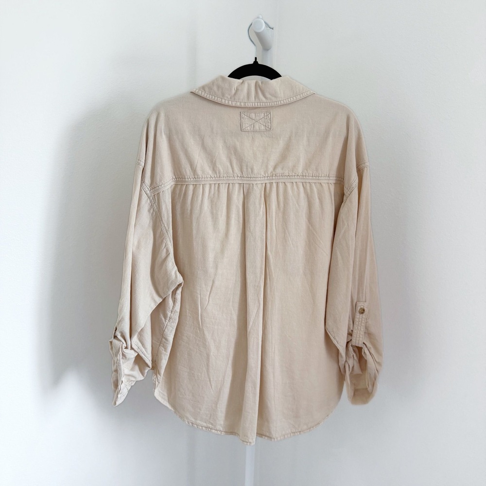Free People We The Free $128 Top Size Large Made For The Sun Cotton Linen Shirt - Picture 4 of 6
